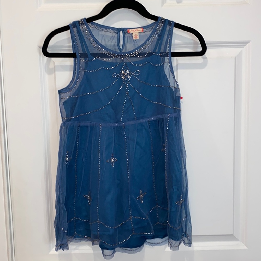 Ruby & Bloom Blue Tank Top Blouse with Silver Details